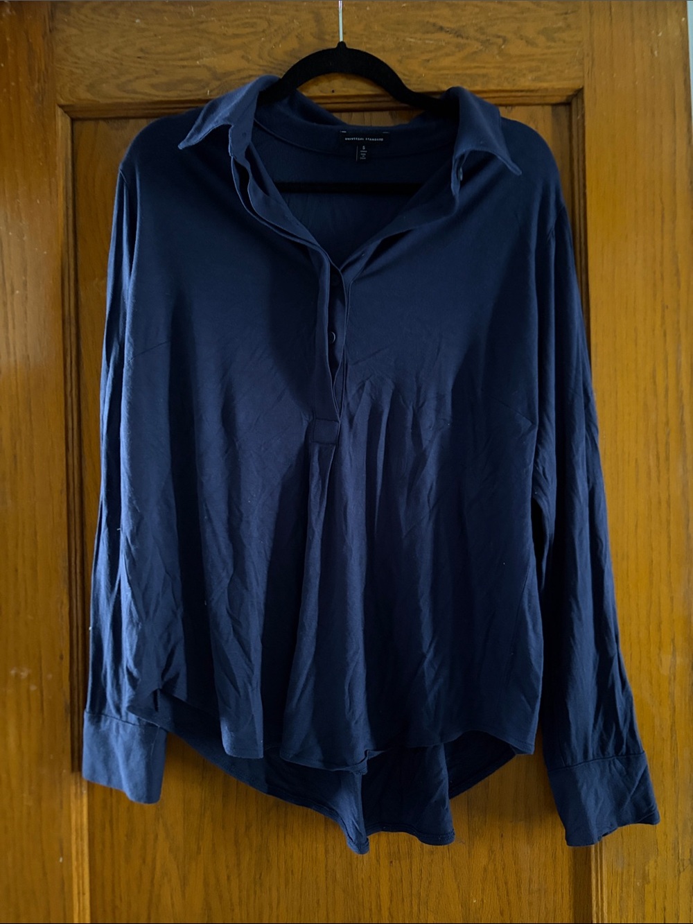 Universal Standard Navy Knit Polo Long-Sleeve Top